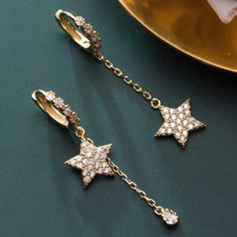 *NEW Gold Diamond Star Waterdrop Hoop Earrings